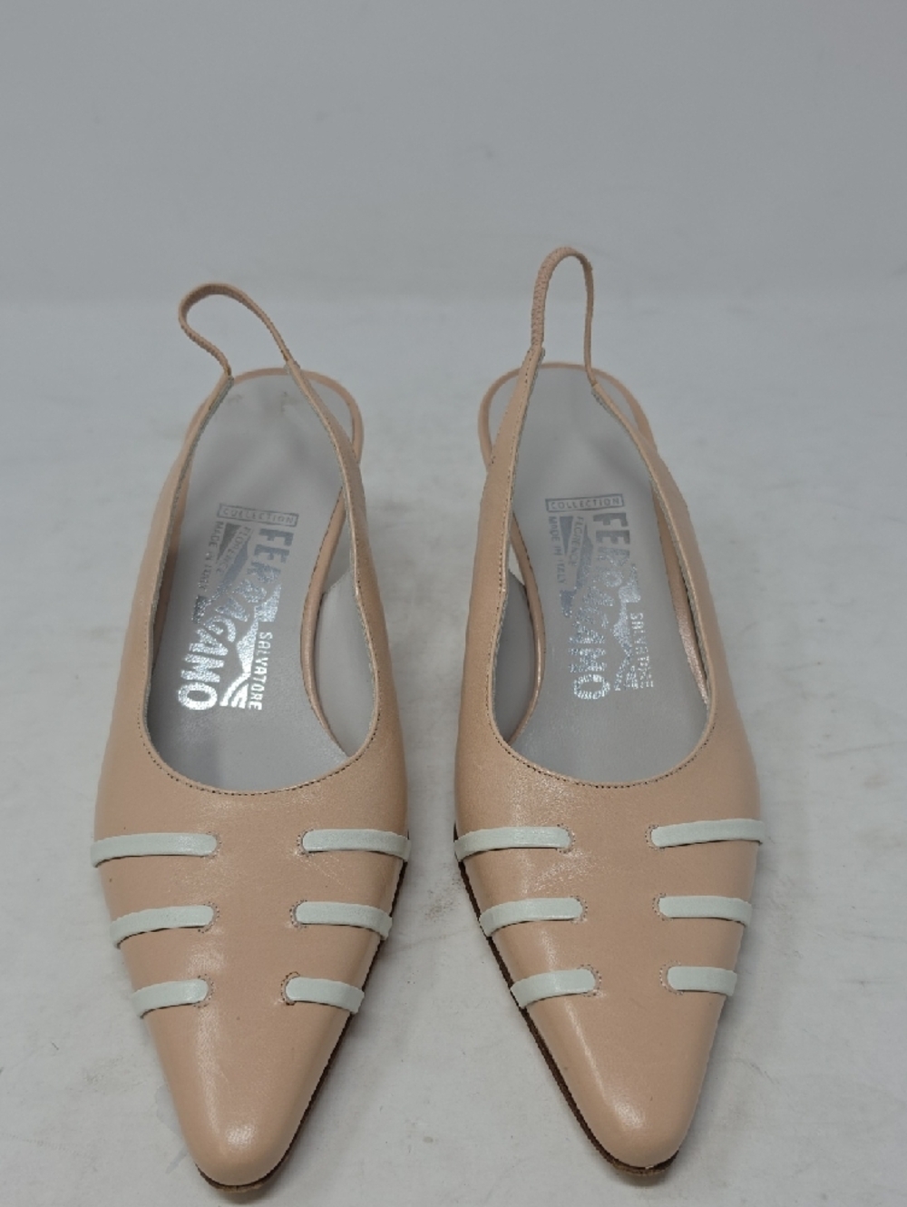 Salvatore Ferragamo Beige Slingback Pointed Kitten Heels Women Size 6 - Picture 2 of 8